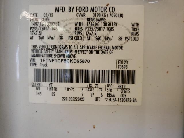 Photo 10 from auction – 2012 FORD F150 with VIN 1FTNF1CF8CKD65870