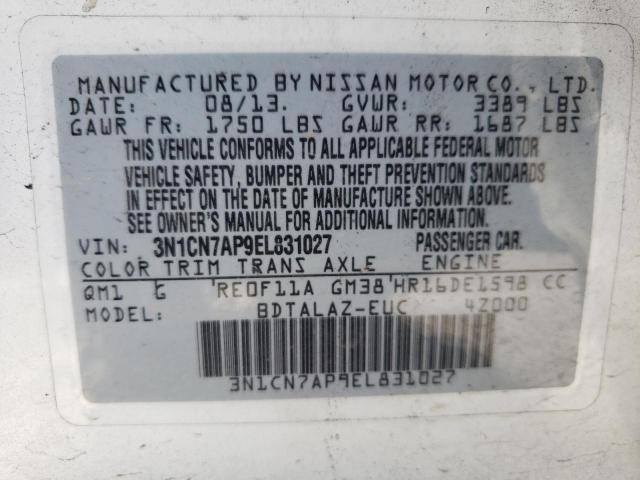 Photo 10 from auction – 2014 NISSAN VERSA S with VIN 3N1CN7AP9EL831027