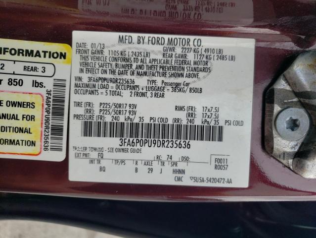 Photo 10 from auction – 2013 FORD FUSION SE with VIN 3FA6P0PU9DR235636