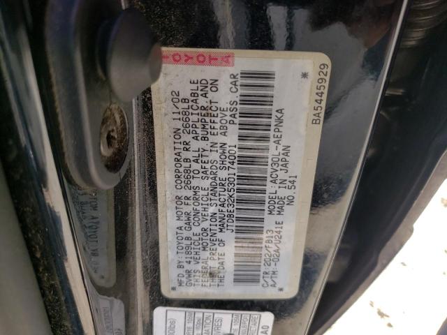 Photo 10 from auction – 2003 TOYOTA CAMRY LE with VIN JTDBE32K530174001
