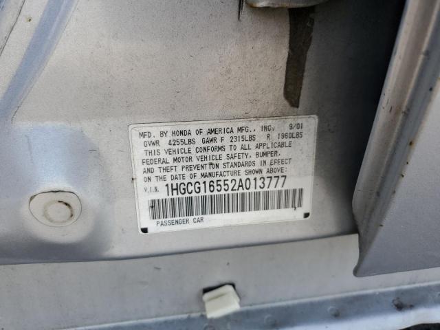 Photo 10 from auction – 2002 HONDA ACCORD EX with VIN 1HGCG16552A013777