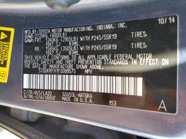 Photo 10 from auction – 2015 TOYOTA HIGHLANDER with VIN 5TDDKRFH1FS099575
