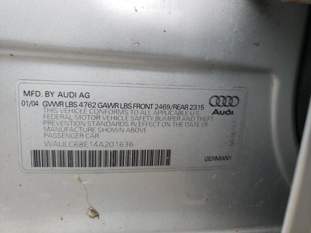 Photo 10 from auction – 2004 AUDI A4 1.8T QU with VIN WAULC68E14A201636