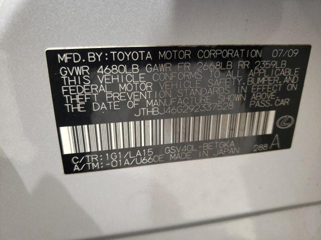 Photo 10 from auction – 2009 LEXUS ES 350 with VIN JTHBJ46G292337528
