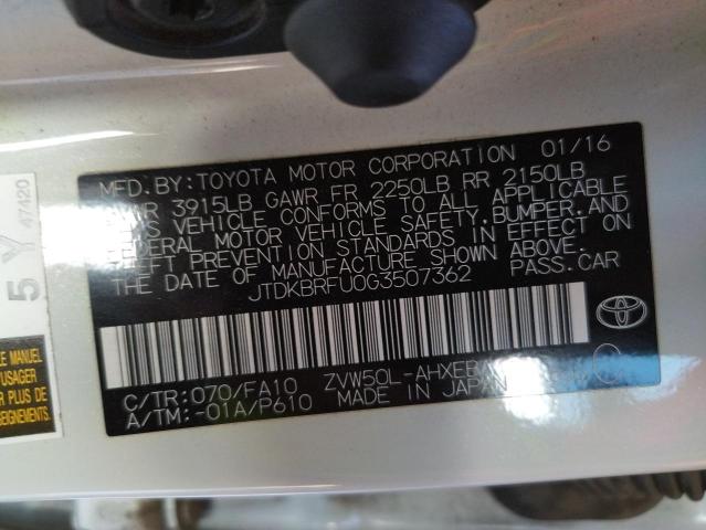 Photo 10 from auction – 2016 TOYOTA PRIUS with VIN JTDKBRFU0G3507362