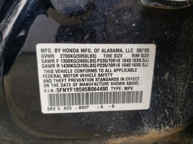 Photo 10 from auction – 2005 HONDA PILOT EXL with VIN 5FNYF18595B064490