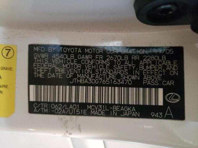 Photo 10 from auction – 2006 LEXUS ES 330 with VIN JTHBA30G765163470