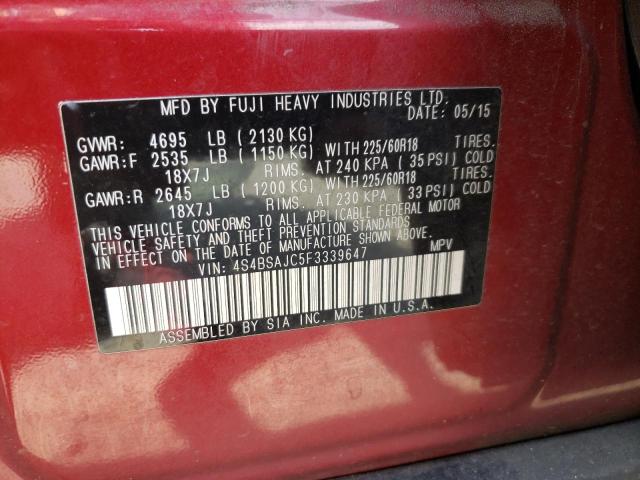 Photo 10 from auction – 2015 SUBARU OUTBACK 2. with VIN 4S4BSAJC5F3339647