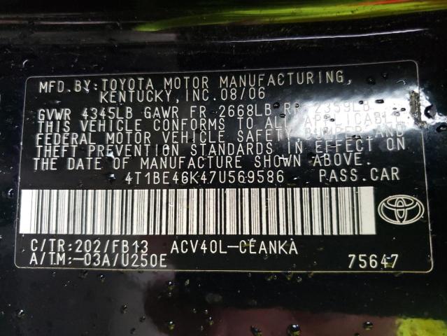 Photo 10 from auction – 2007 TOYOTA CAMRY CE with VIN 4T1BE46K47U569586