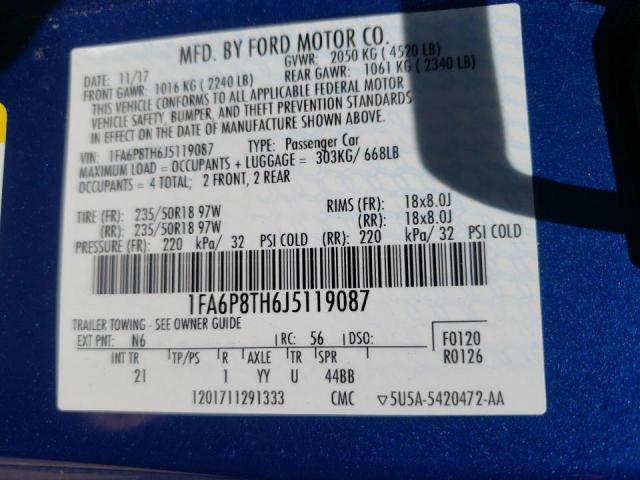 Photo 10 from auction – 2018 FORD MUSTANG with VIN 1FA6P8TH6J5119087