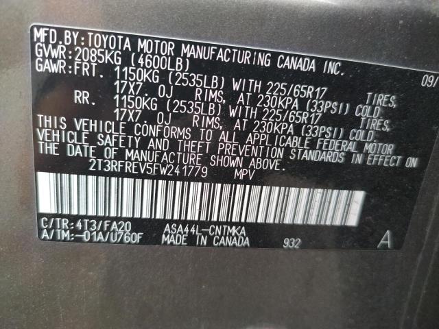 Photo 10 from auction – 2015 TOYOTA RAV4 XLE with VIN 2T3RFREV5FW241779