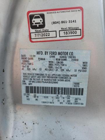 Photo 10 from auction – 2010 FORD ESCAPE XLT with VIN 1FMCU9D70AKB52990