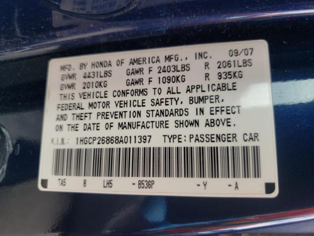 Photo 10 from auction – 2008 HONDA ACCORD with VIN 1HGCP26868A011397