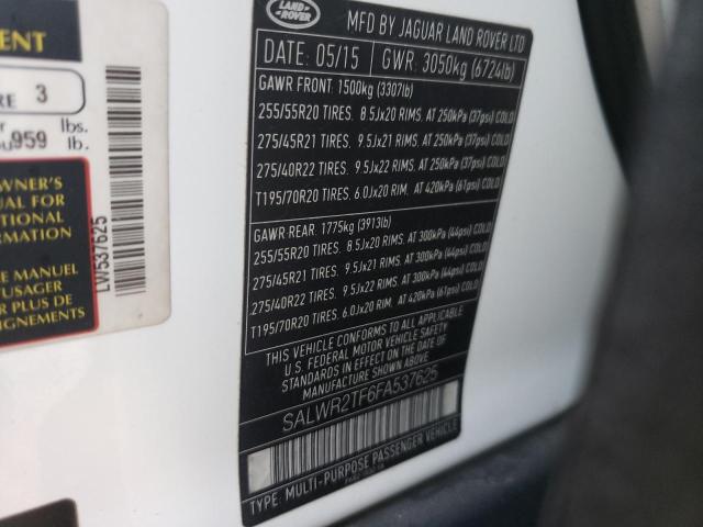 Photo 10 from auction – 2015 LAND ROVER RANGE ROVE with VIN SALWR2TF6FA537625