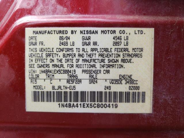 Photo 10 from auction – 2005 NISSAN MAXIMA SE with VIN 1N4BA41EX5C800419