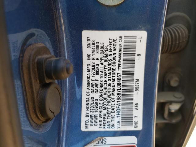 Photo 10 from auction – 2007 HONDA CIVIC EX with VIN 1HGFA16867L084667