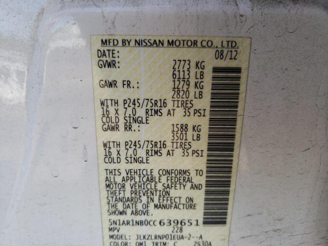 Photo 10 from auction – 2012 NISSAN PATHFINDER with VIN 5N1AR1NB0CC639651