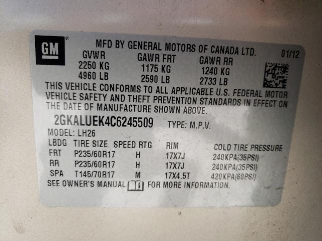 Photo 10 from auction – 2012 GMC TERRAIN SL with VIN 2GKALUEK4C6245509