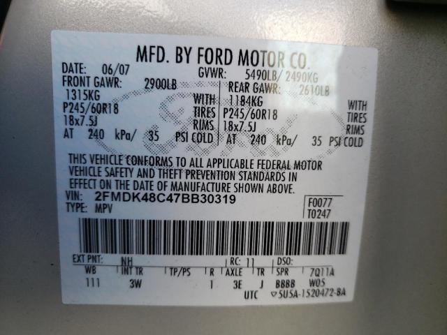 Photo 10 from auction – 2007 FORD EDGE SEL with VIN 2FMDK48C47BB30319