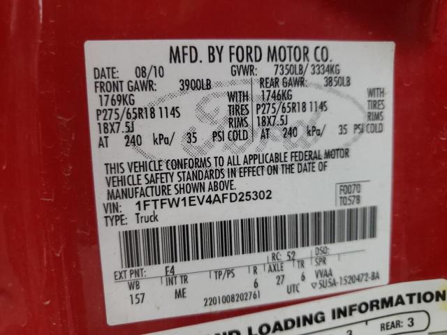 Photo 10 from auction – 2010 FORD F150 SUPER with VIN 1FTFW1EV4AFD25302