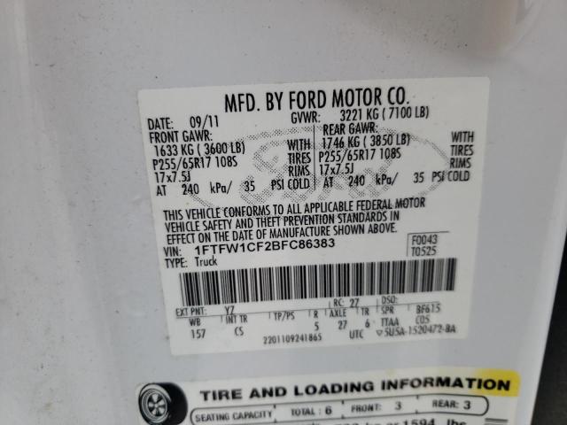 Photo 10 from auction – 2011 FORD F150 SUPER with VIN 1FTFW1CF2BFC86383