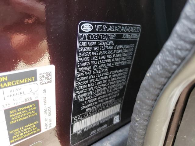 Photo 10 from auction – 2019 LAND ROVER RANGE ROVE with VIN SALGS2SV4KA554824