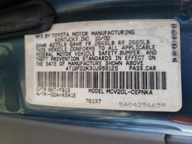 Photo 10 from auction – 2001 TOYOTA CAMRY LE with VIN 4T1BF22K31U959125