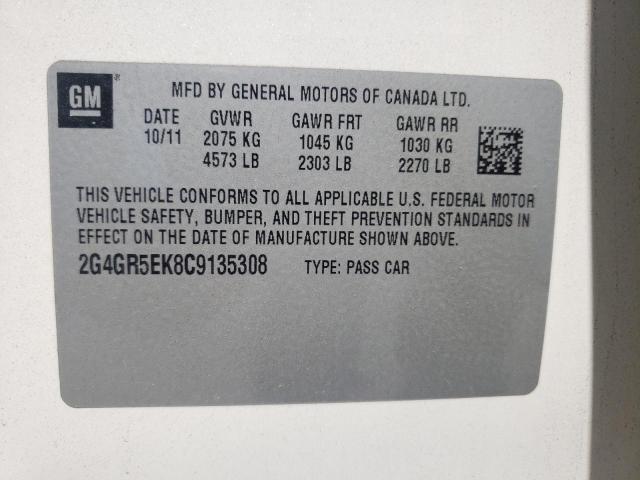 Photo 10 from auction – 2012 BUICK REGAL with VIN 2G4GR5EK8C9135308