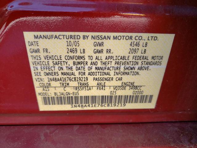 Photo 10 from auction – 2006 NISSAN MAXIMA SE with VIN 1N4BA41E76C819219