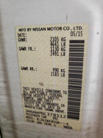 Photo 10 from auction – 2016 NISSAN MAXIMA with VIN 1N4AA6AP9GC378512