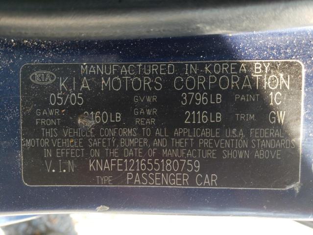 Photo 10 from auction – 2005 KIA SPECTRA LX with VIN KNAFE121655180759