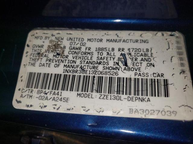 Photo 10 from auction – 2003 TOYOTA COROLLA CE with VIN 1NXBR38E13Z068526