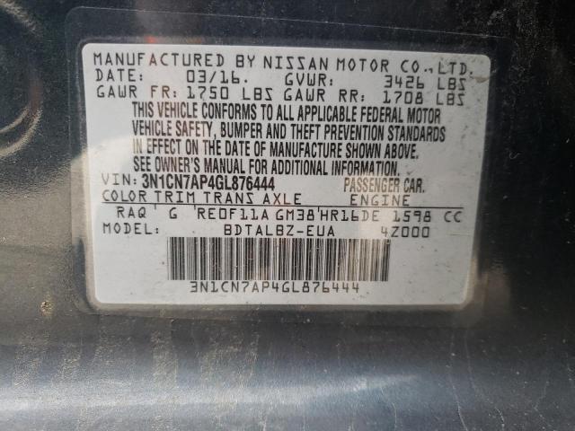 Photo 10 from auction – 2016 NISSAN VERSA S with VIN 3N1CN7AP4GL876444