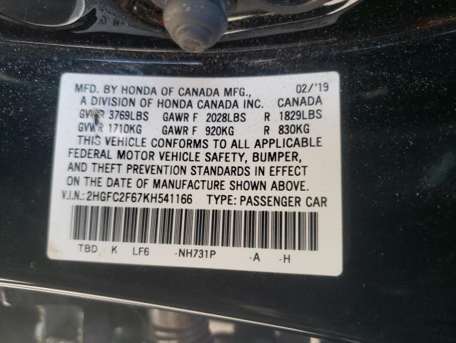 Photo 10 from auction – 2019 HONDA CIVIC LX with VIN 2HGFC2F67KH541166