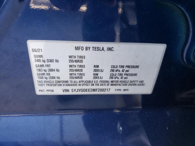 Photo 10 from auction – 2021 TESLA MODEL Y with VIN 5YJYGDEE2MF200217