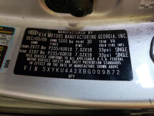 Photo 10 from auction – 2011 KIA SORENTO EX with VIN 5XYKU4A2XBG009872