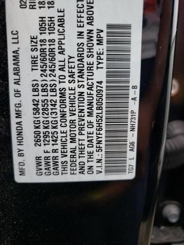 Photo 10 from auction – 2020 HONDA PILOT EXL with VIN 5FNYF6H52LB050974
