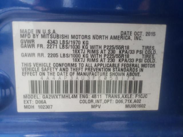 Photo 10 from auction – 2015 MITSUBISHI OUTLANDER with VIN 4A4AP3AU3FE058174
