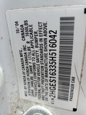 Photo 10 from auction – 2005 HONDA CIVIC with VIN 2HGES16335H516042