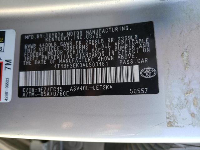 Photo 10 from auction – 2010 TOYOTA CAMRY BASE with VIN 4T1BF3EK0AU503181