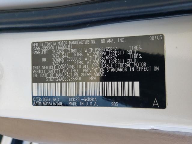 Photo 10 from auction – 2006 TOYOTA SEQUOIA SR with VIN 5TDZT34A06S265848