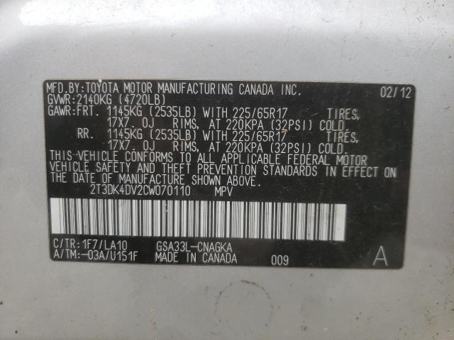 Photo 10 from auction – 2012 TOYOTA RAV4 LIMIT with VIN 2T3DK4DV2CW070110