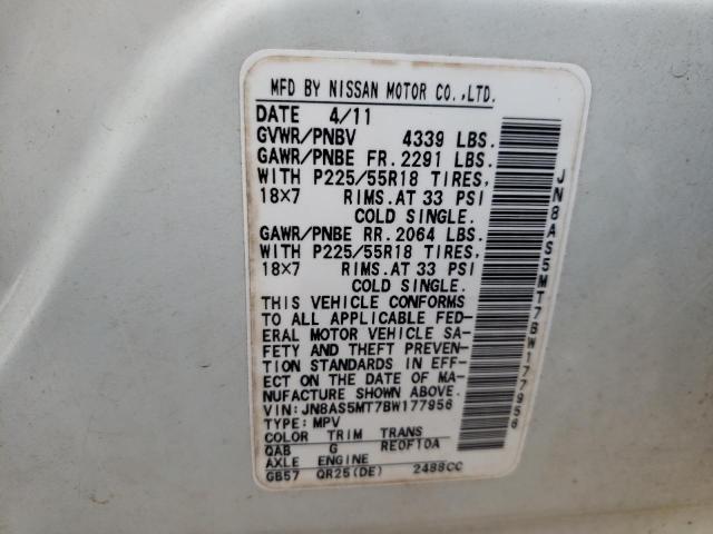 Photo 10 from auction – 2011 NISSAN ROGUE S with VIN JN8AS5MT7BW177956