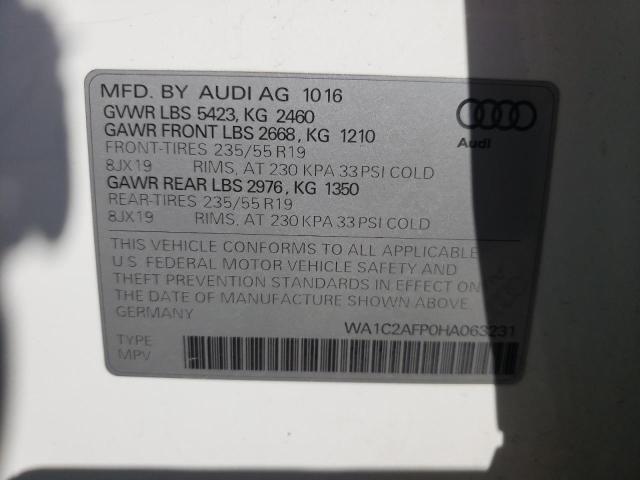 Photo 10 from auction – 2017 AUDI Q5 PREMIUM with VIN WA1C2AFP0HA063231