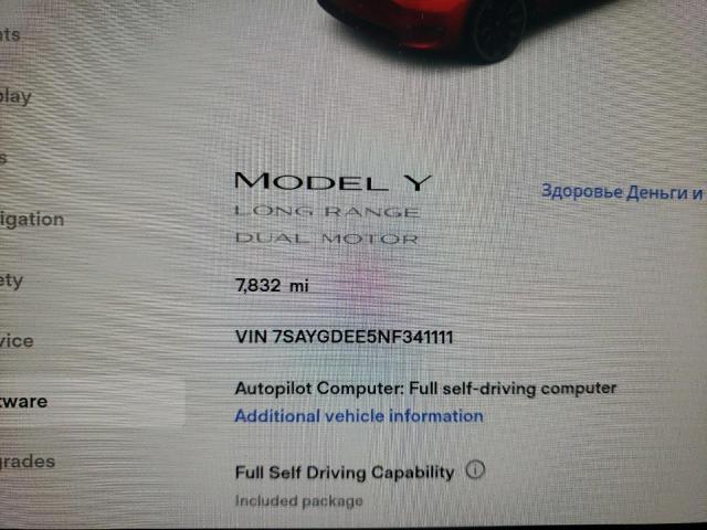 Photo 8 from auction – 2022 TESLA MODEL Y with VIN 7SAYGDEE5NF341111