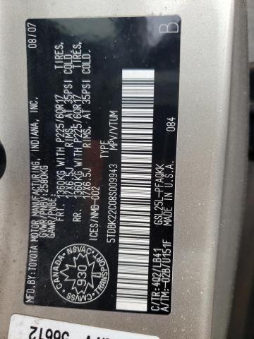 Photo 10 from auction – 2008 TOYOTA SIENNA XLE with VIN 5TDBK22C08S009943