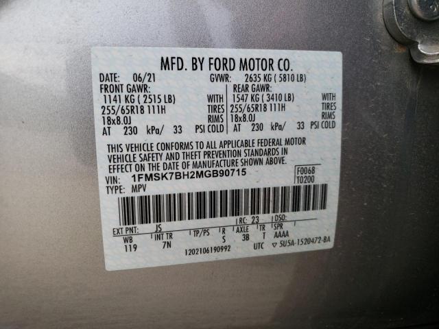 Photo 10 from auction – 2021 FORD EXPLORER with VIN 1FMSK7BH2MGB90715