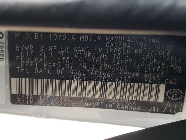 Photo 10 from auction – 2007 TOYOTA COROLLA CE with VIN 2T1BR32E77C749290