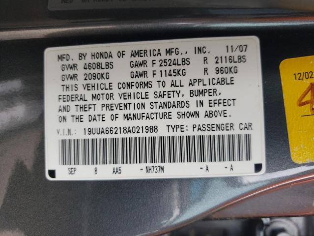 Photo 10 from auction – 2008 ACURA TL with VIN 19UUA66218A021988