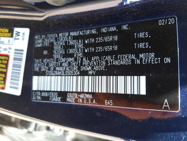 Photo 10 from auction – 2020 TOYOTA HIGHLANDER with VIN 5TDGZRAH3LS505304